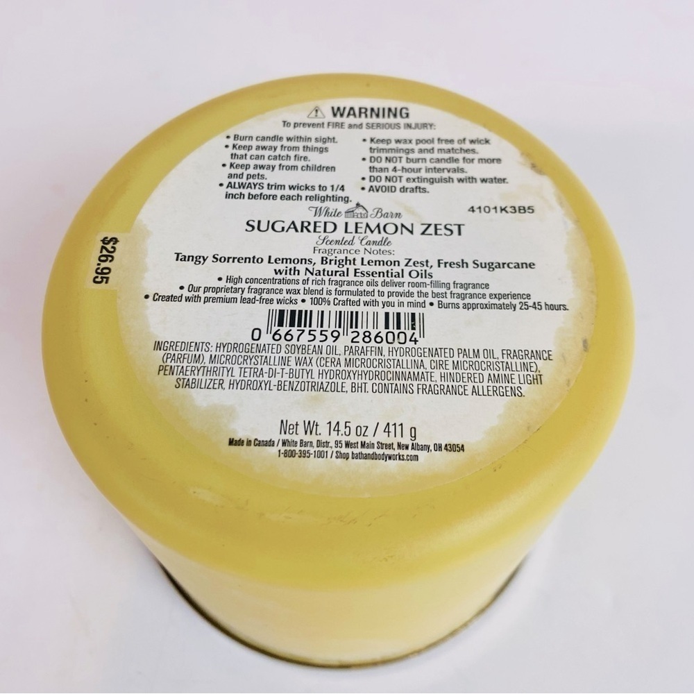 White Barn Sugared Lemon Zest 3 Wick Candle 14.5oz - Picture 3 of 3